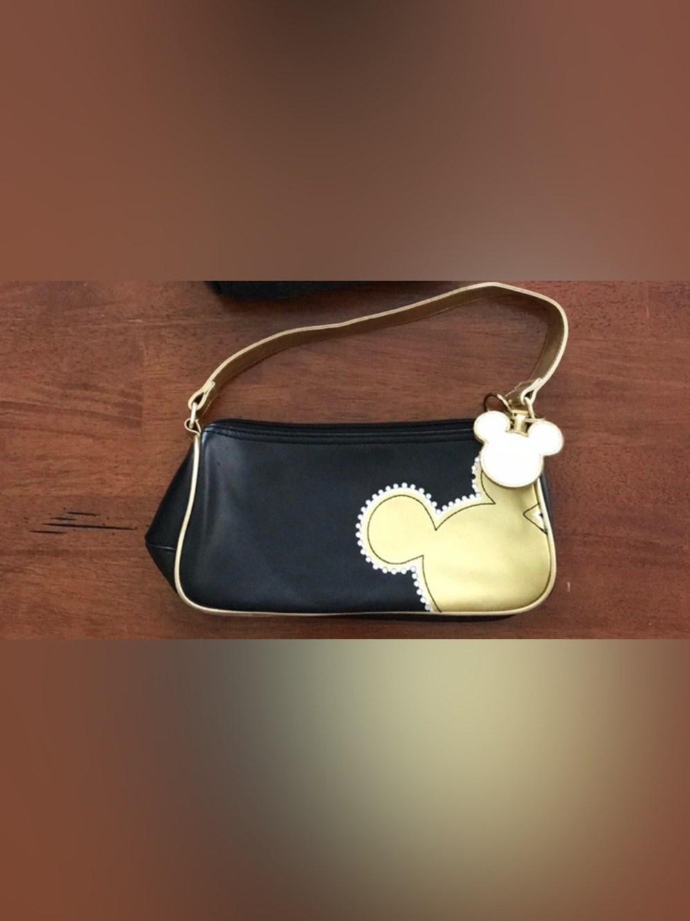 Disney Black and Gold Mickey Wristlet and Gray Minnie Felt Bag